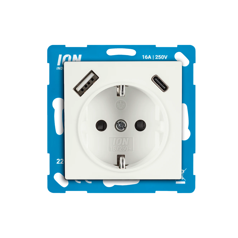 10.300.415-Web ION INDUSTRIES | WANDCONTACTDOOS | RA USB A + USB C | MET ANRAAKBEVEILIGING | V1/J1 | MAT ALPIN WIT - Afbeelding 1