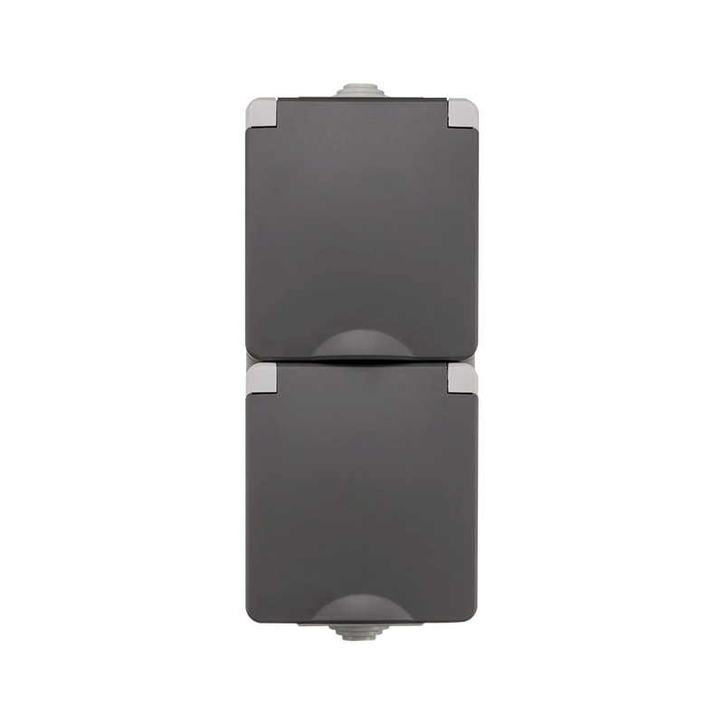 55.100.170-Web ION INDUSTRIES | OPBOUW WANDCONTACTDOOS 2X | VERTICAAL | IP55 | GRIJS - Afbeelding 1