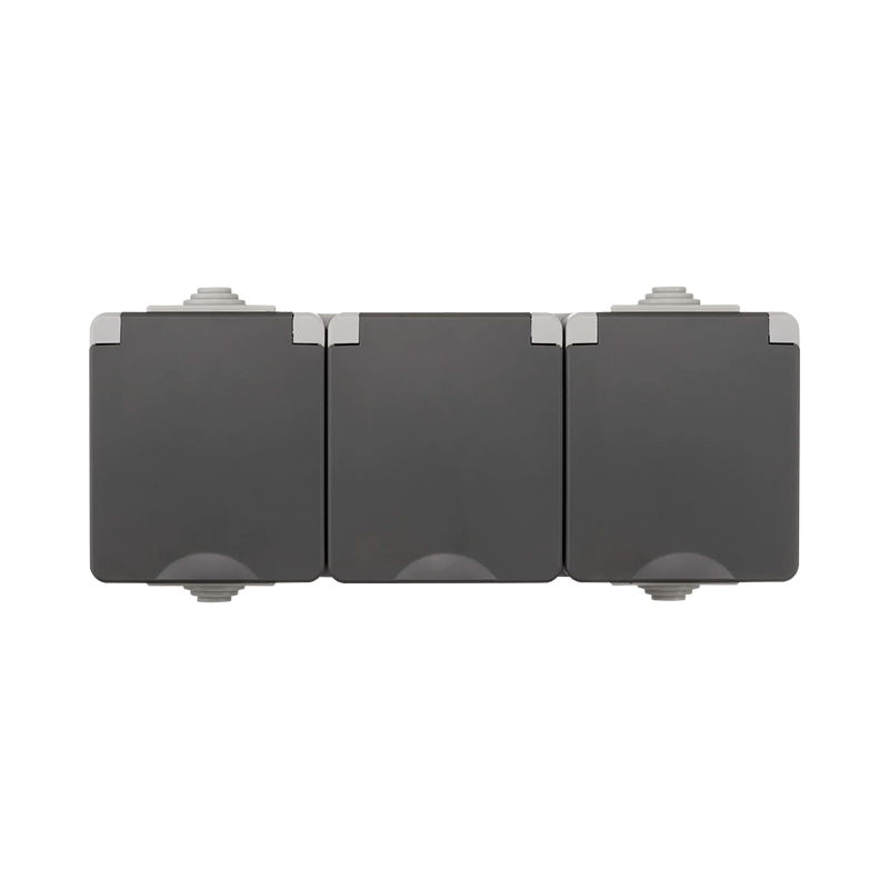 55.100.180-Web ION INDUSTRIES | OPBOUW WANDCONTACTDOOS 3X | HORIZONTAAL | IP55 | GRIJS - Afbeelding 1